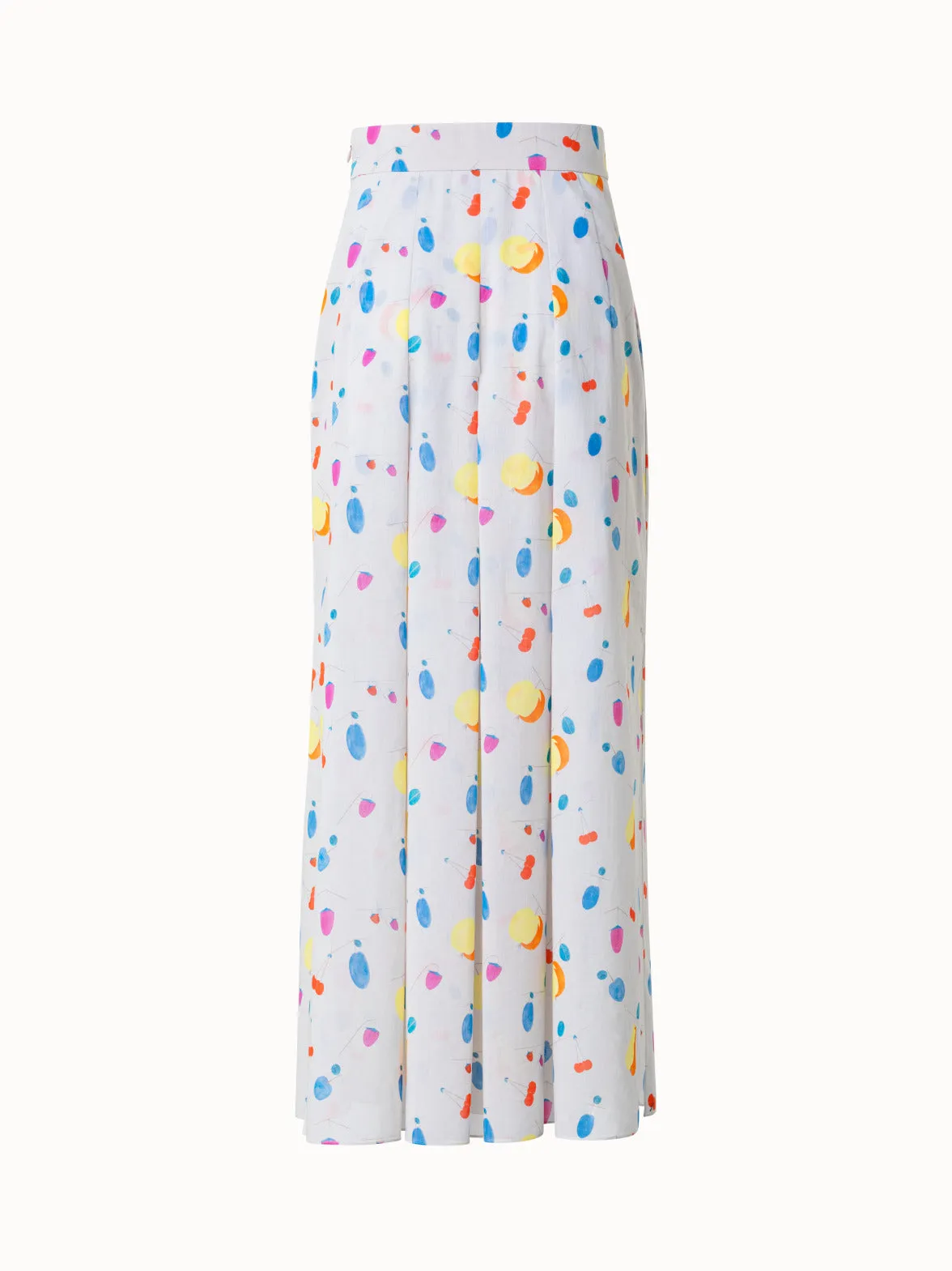 Midi Cotton Voile Pleated Skirt with Fruit Print