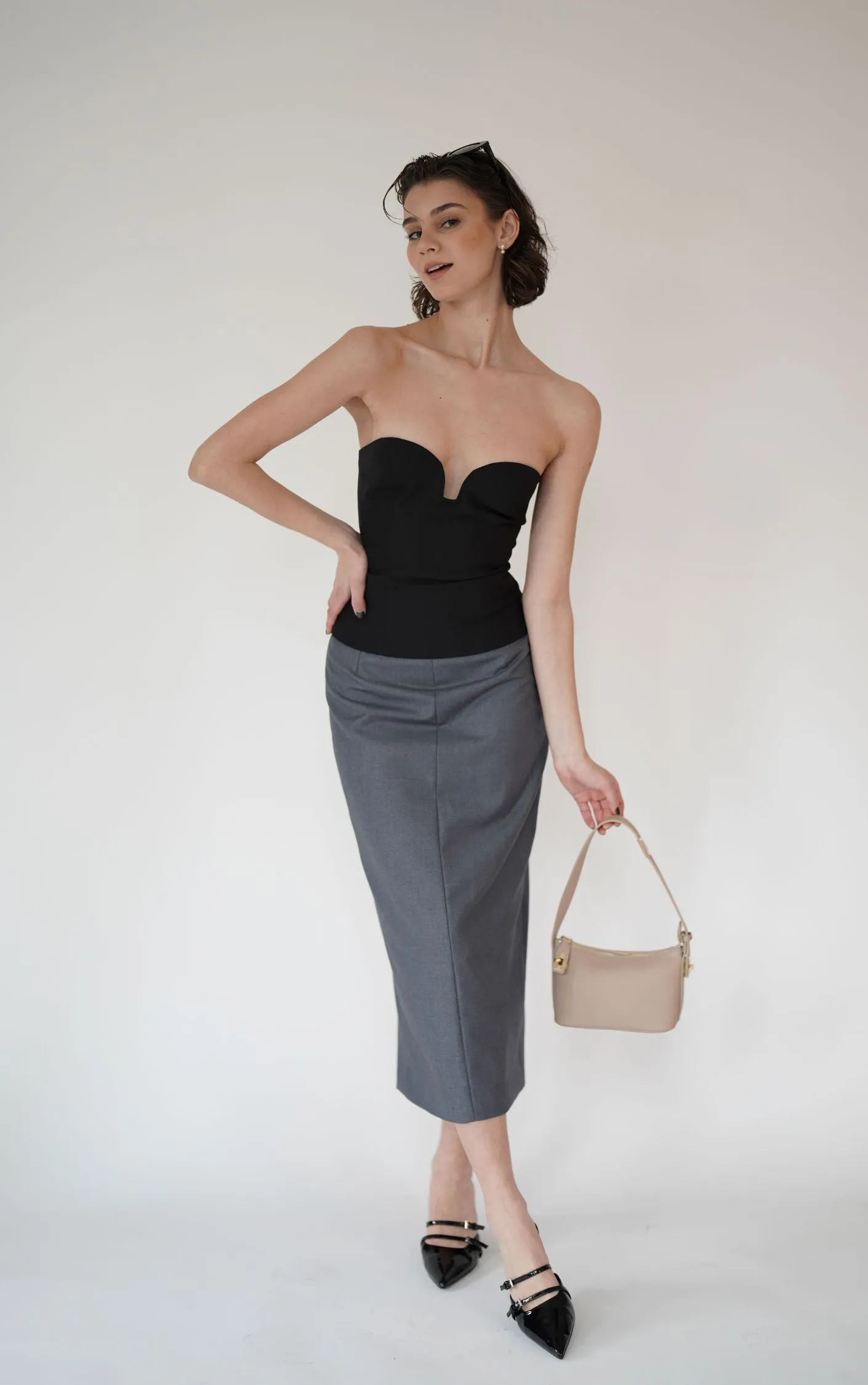 Midi Grey Pencil Skirt