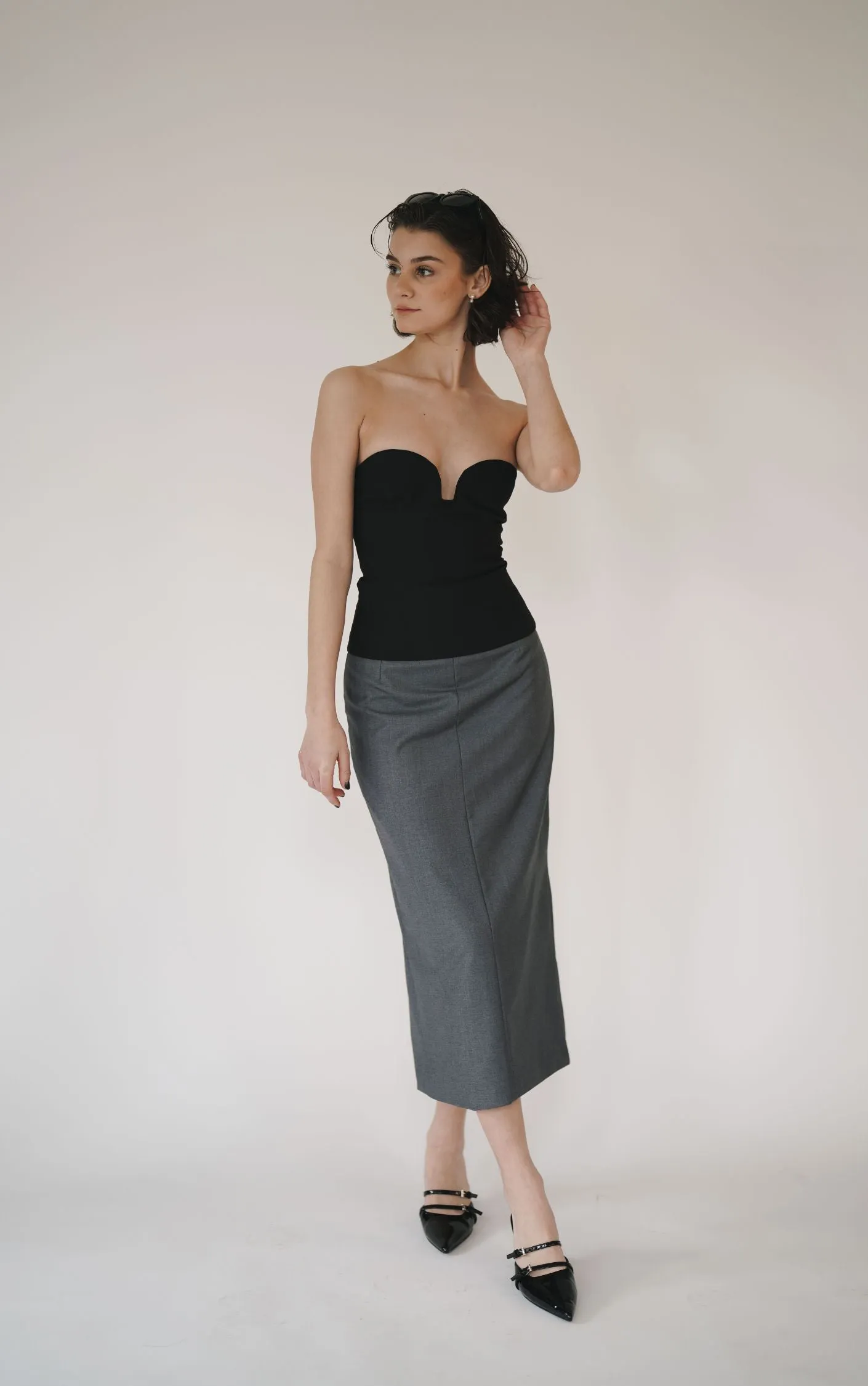 Midi Grey Pencil Skirt