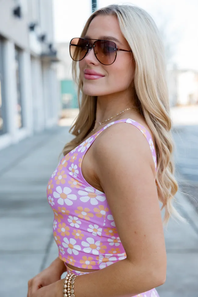 Miles Ahead In Playful Petals Checkered Crop V-Neck Tank Bra Top