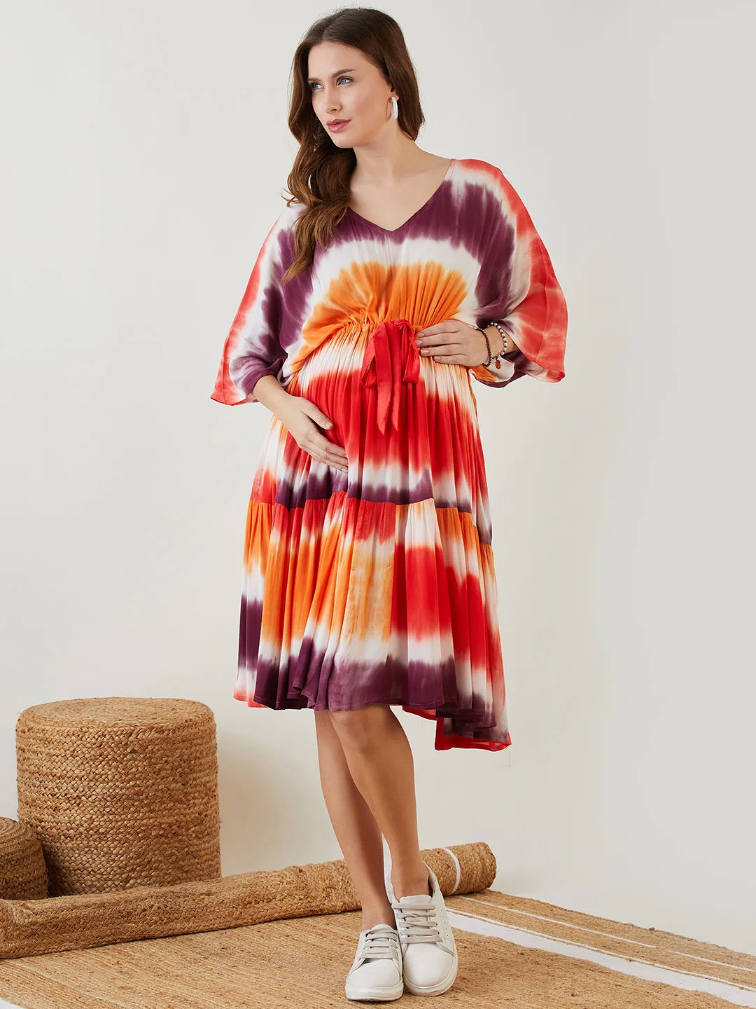 Multi Color Tie Dyed Layered Maternity Dress (Final Sale)