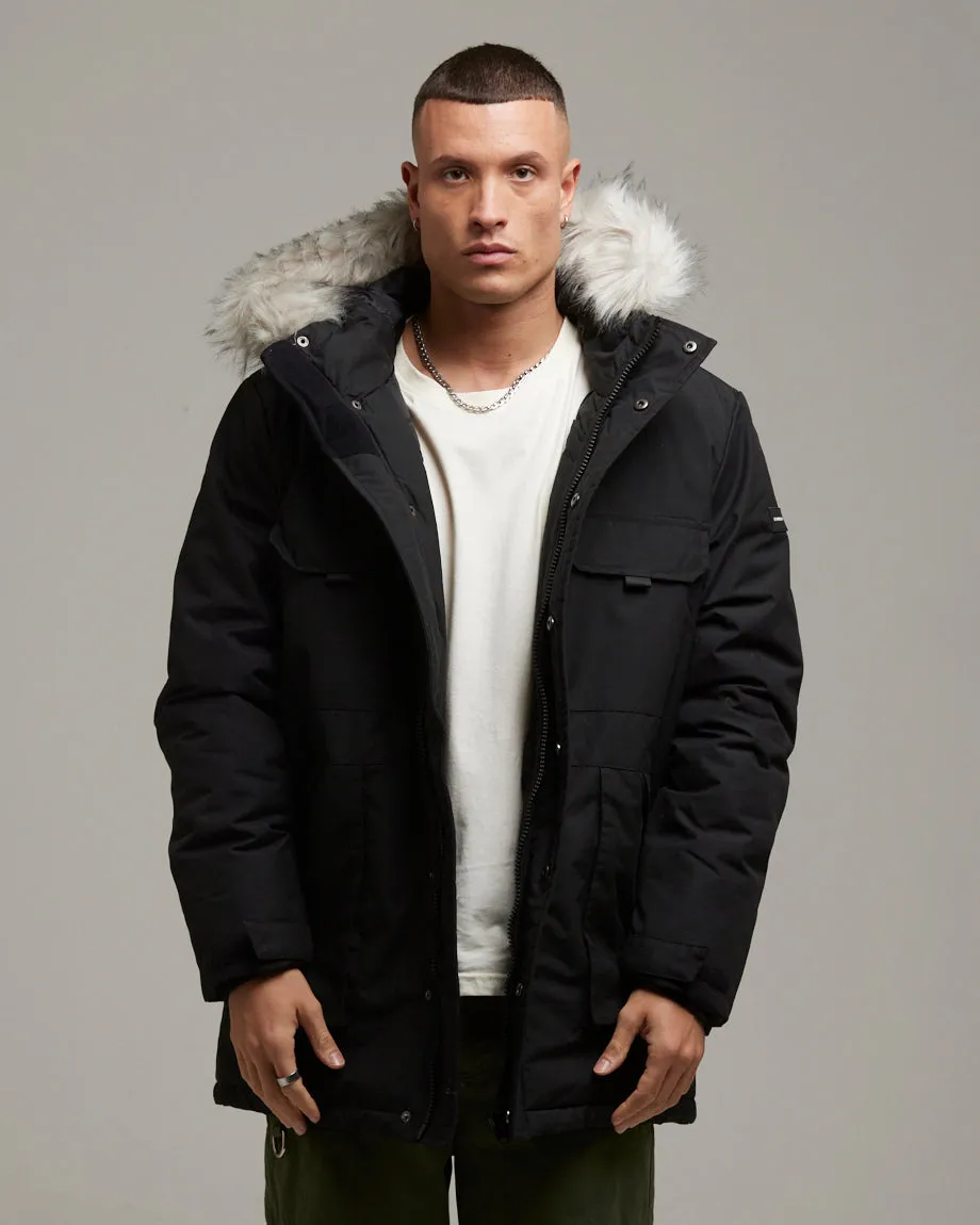 MURUNTAU MEN'S FAUX FUR TRIM PARKA | BLACK