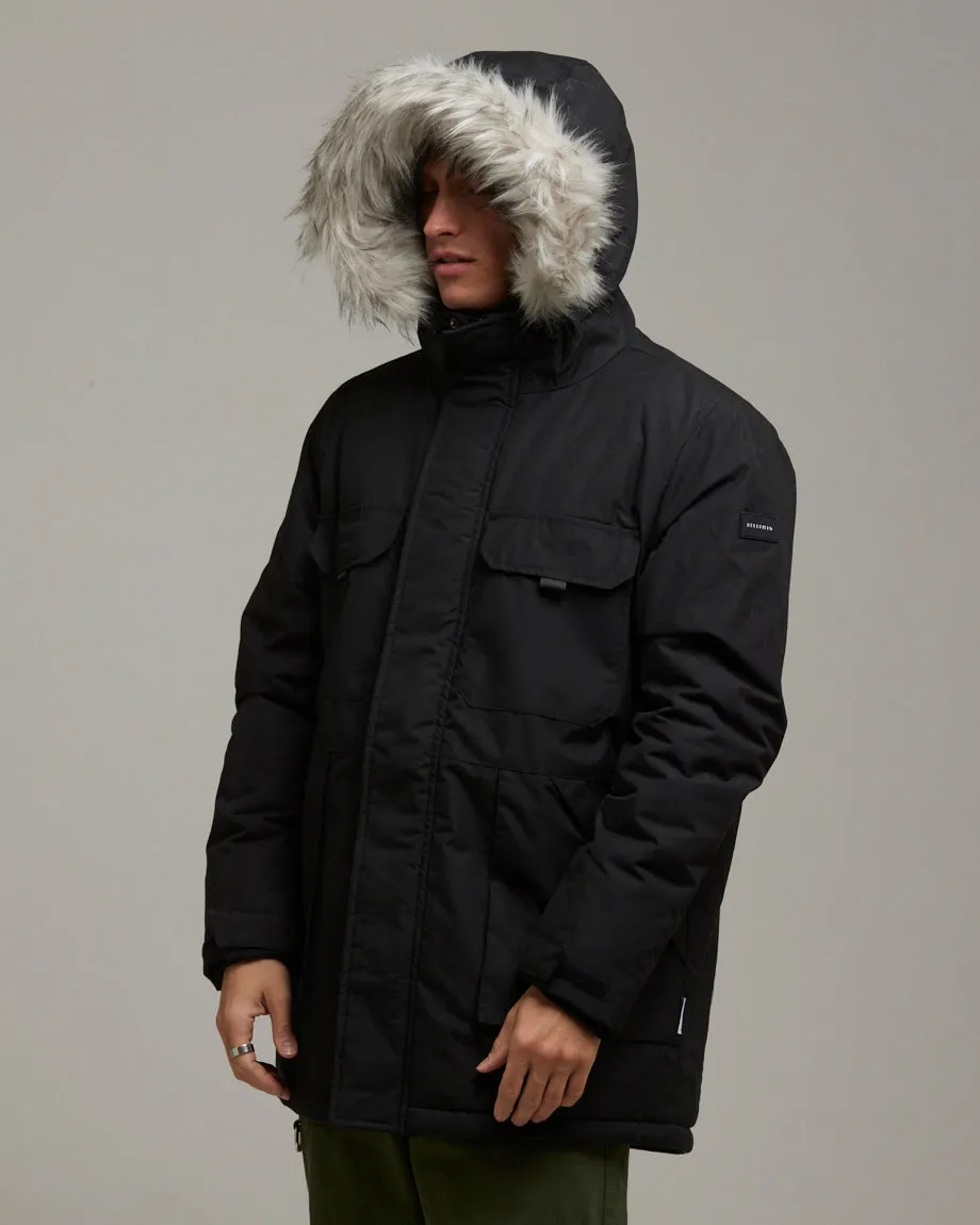 MURUNTAU MEN'S FAUX FUR TRIM PARKA | BLACK