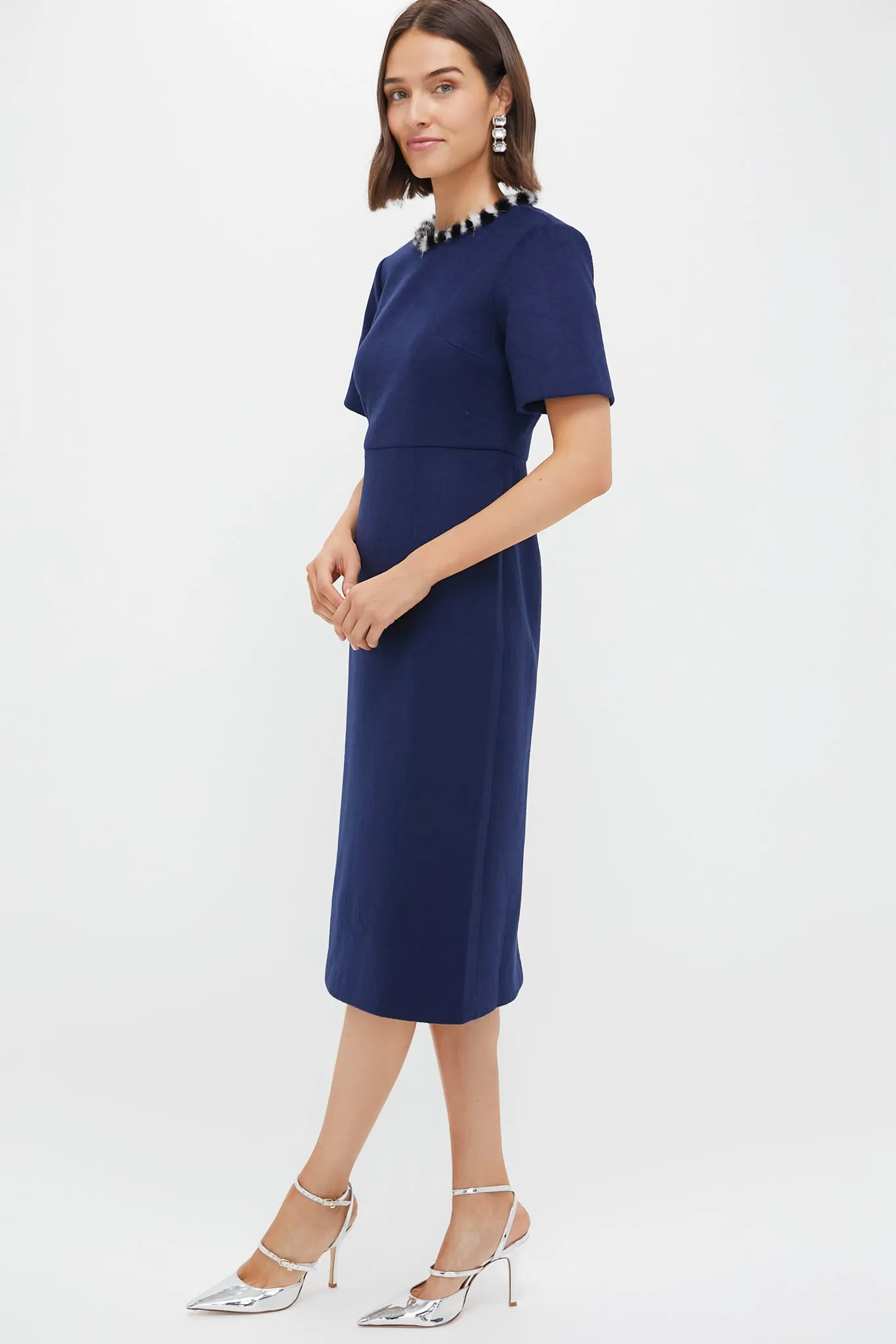 Navy Fur Trimmed Cruz Dress