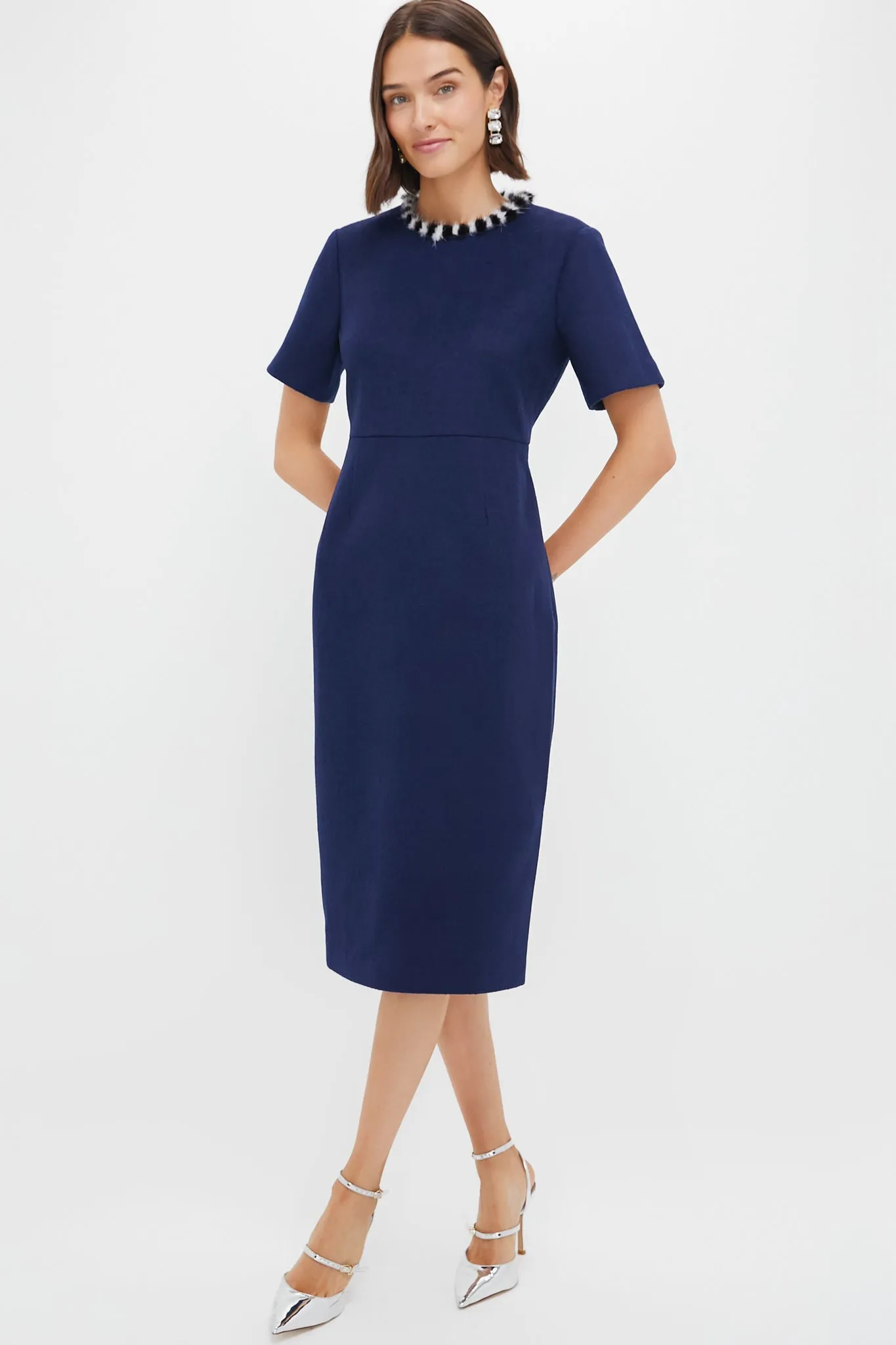 Navy Fur Trimmed Cruz Dress