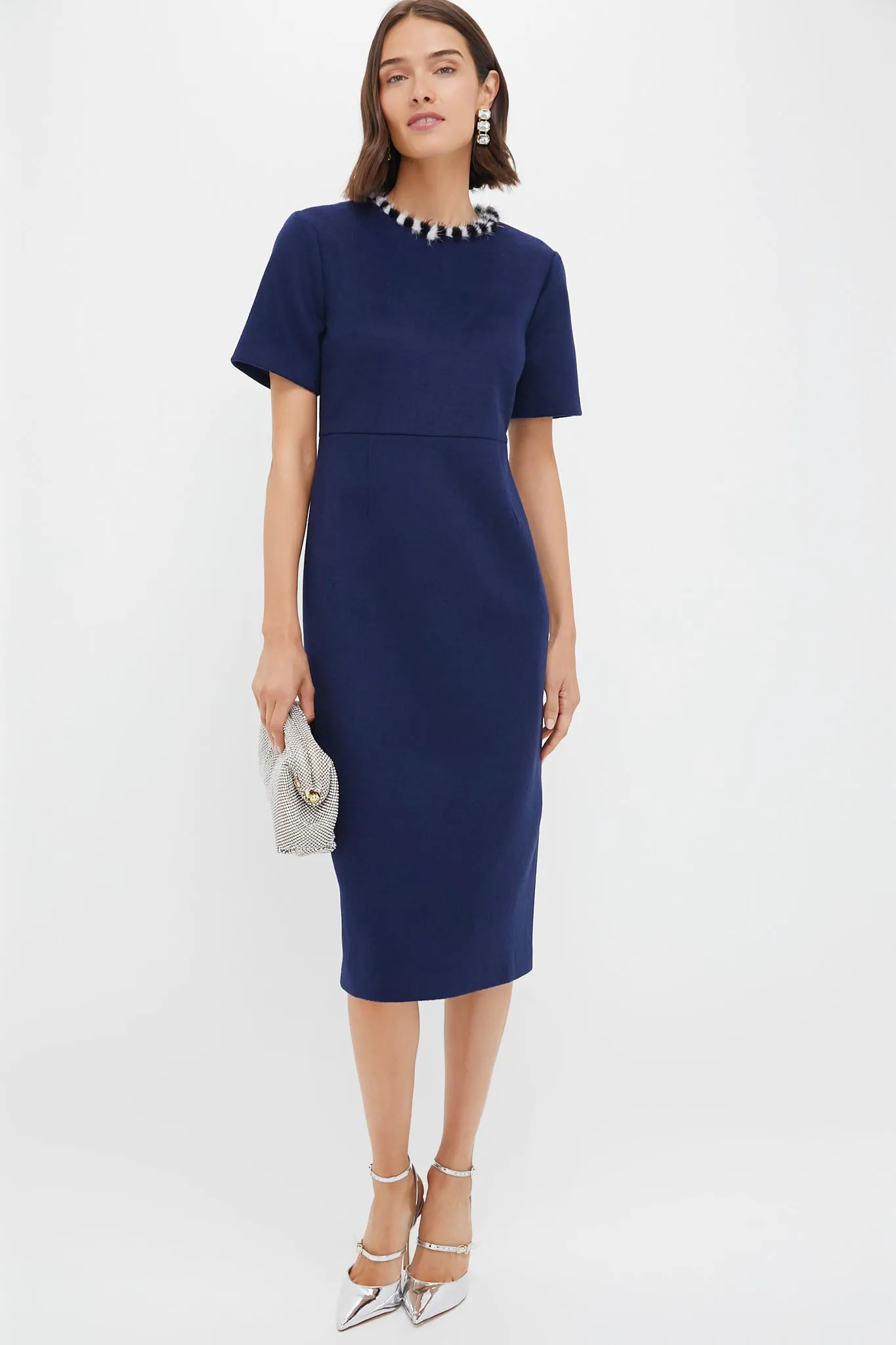 Navy Fur Trimmed Cruz Dress