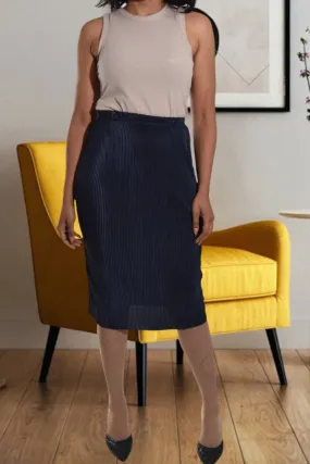 Navy Plisse Midi Skirt