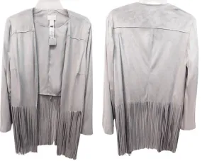 NEW WITH TAG - CHICO'S FAUX SUEDE JACKET WITH FABULOUS 14" FRINGE IN A SILVERY DOVE GRAY - WOULD MAKE A WONDERFUL CHRISTMAS OR BIRTHDAY GIFT