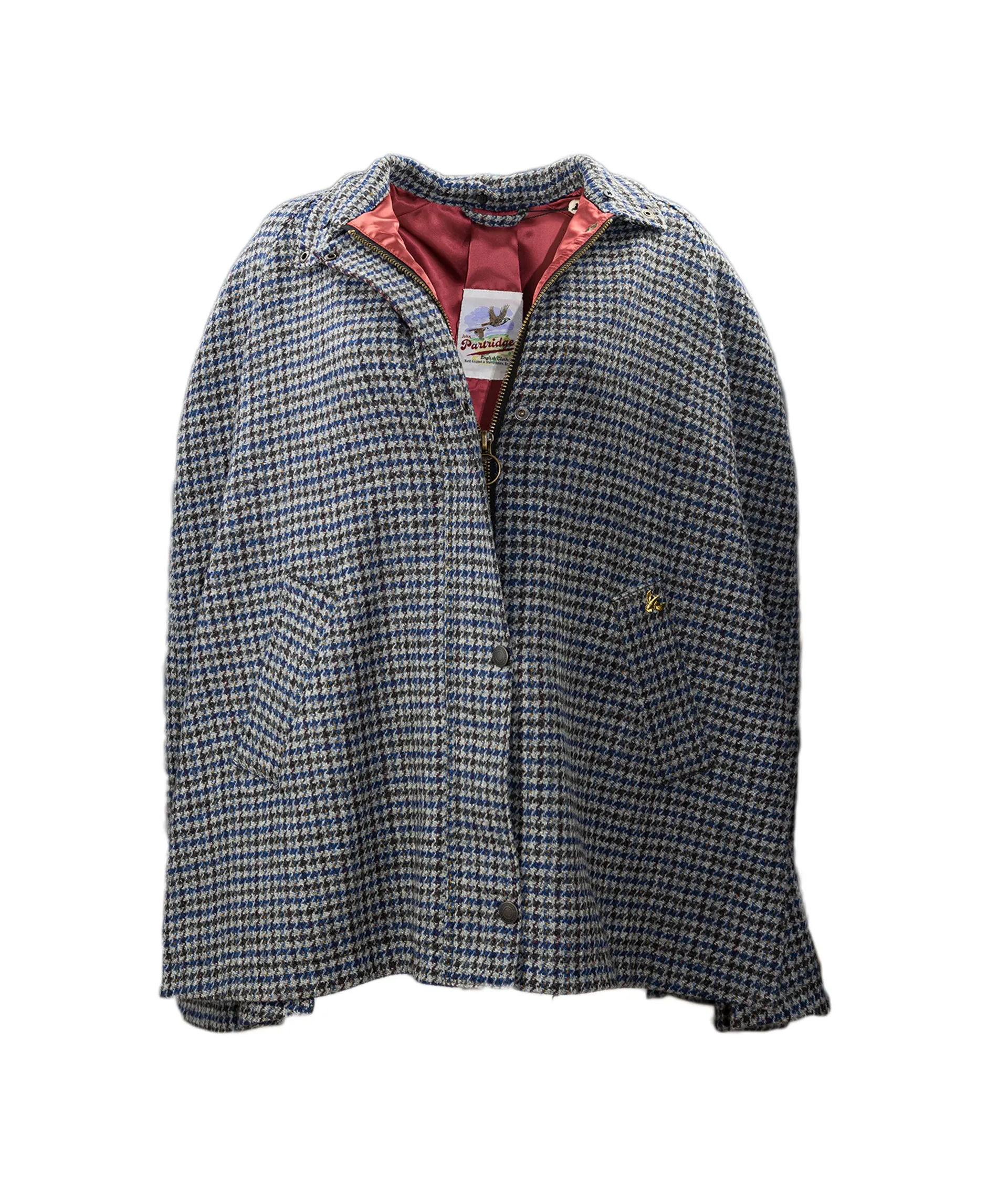 Newbury Tweed Cape with Faux Fur Collar - Navy and Grey Houndstooth