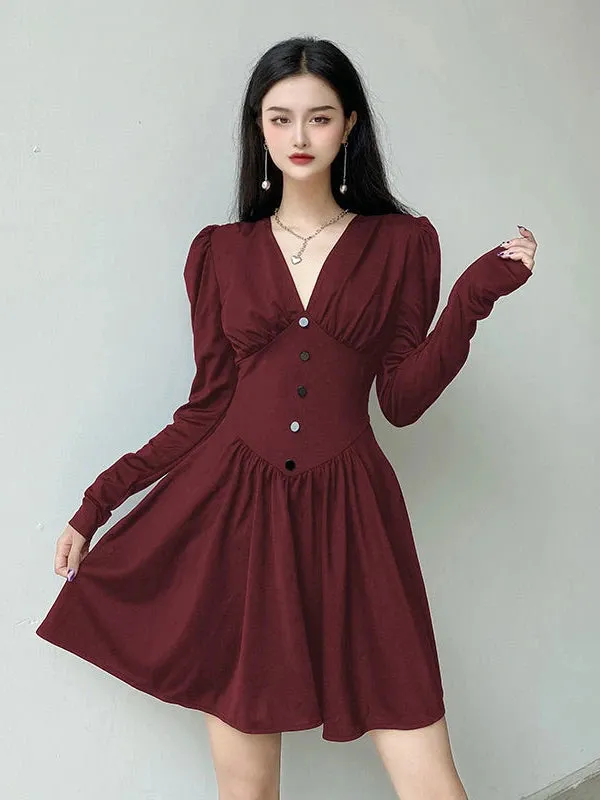 Office Ladies Wrap Bodycon Black Dress Women Korean Style Slim Short Dresses Party Autumn Long Sleeve Robes Kpop