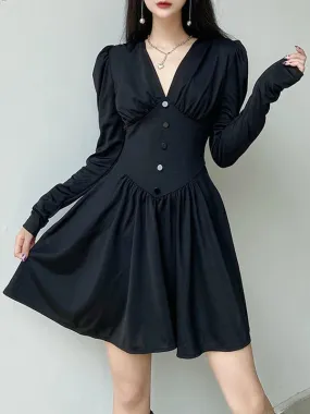 Office Ladies Wrap Bodycon Black Dress Women Korean Style Slim Short Dresses Party Autumn Long Sleeve Robes Kpop