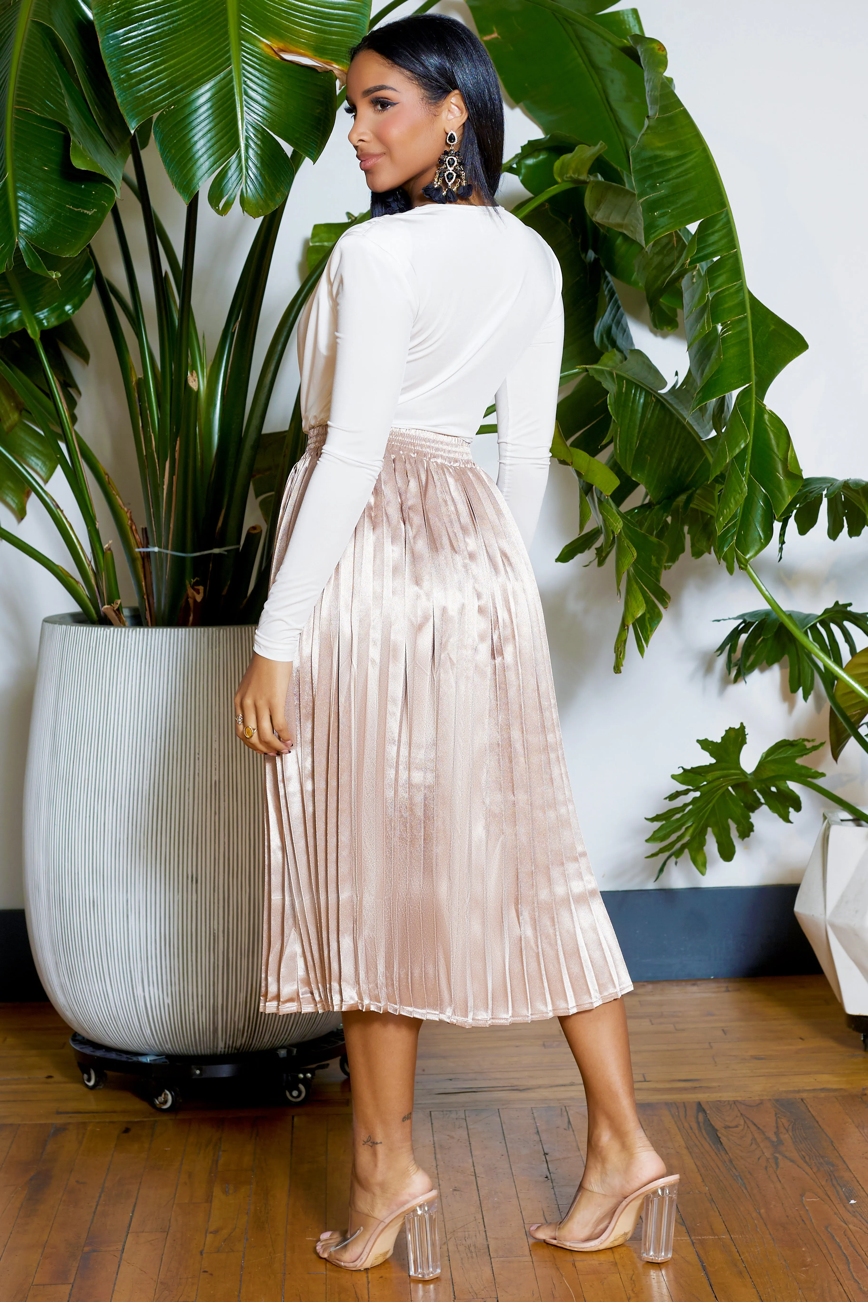 Oh So Pretty Perfect Pleated Skirt- Rose Gold FINAL SALE