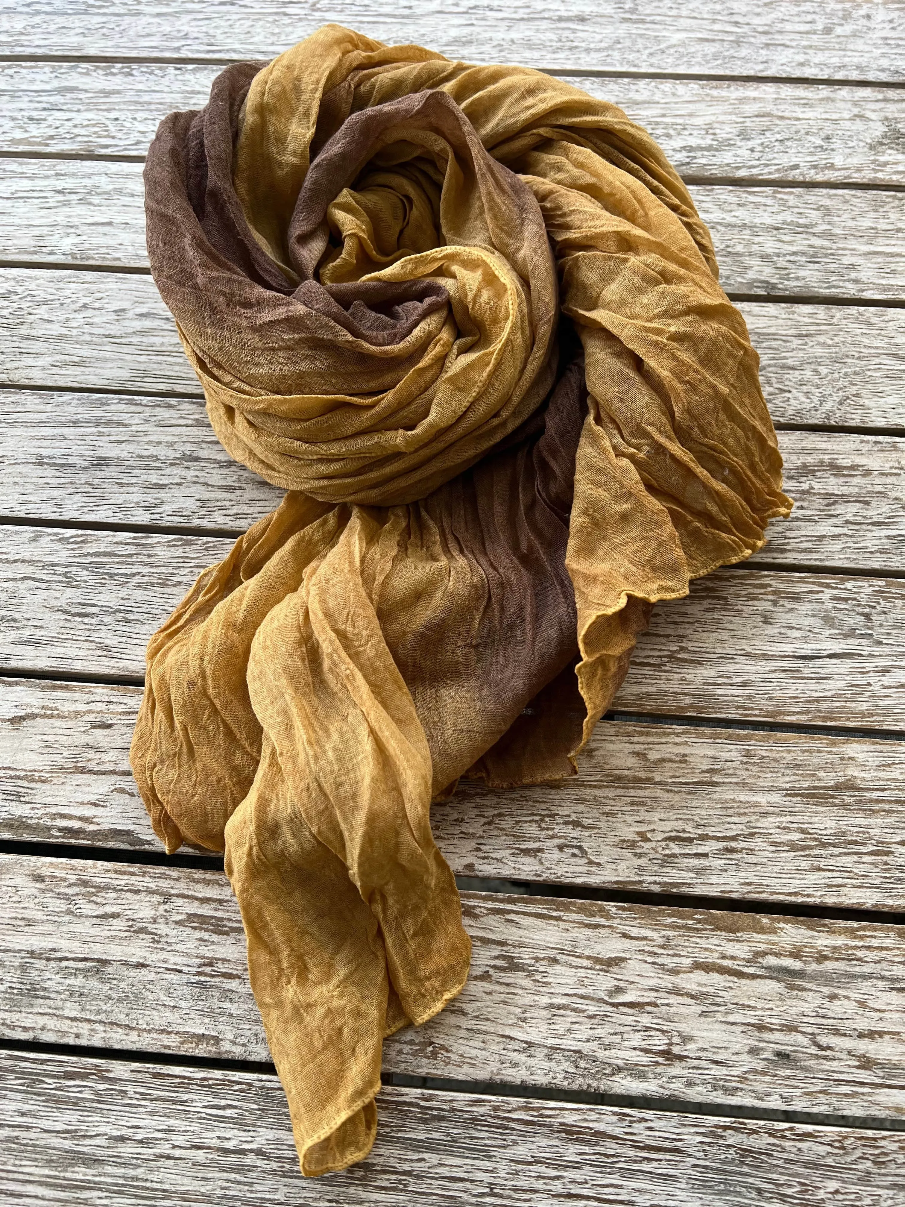 Ombre Cotton Crinkle Scarf - Mustard Brown