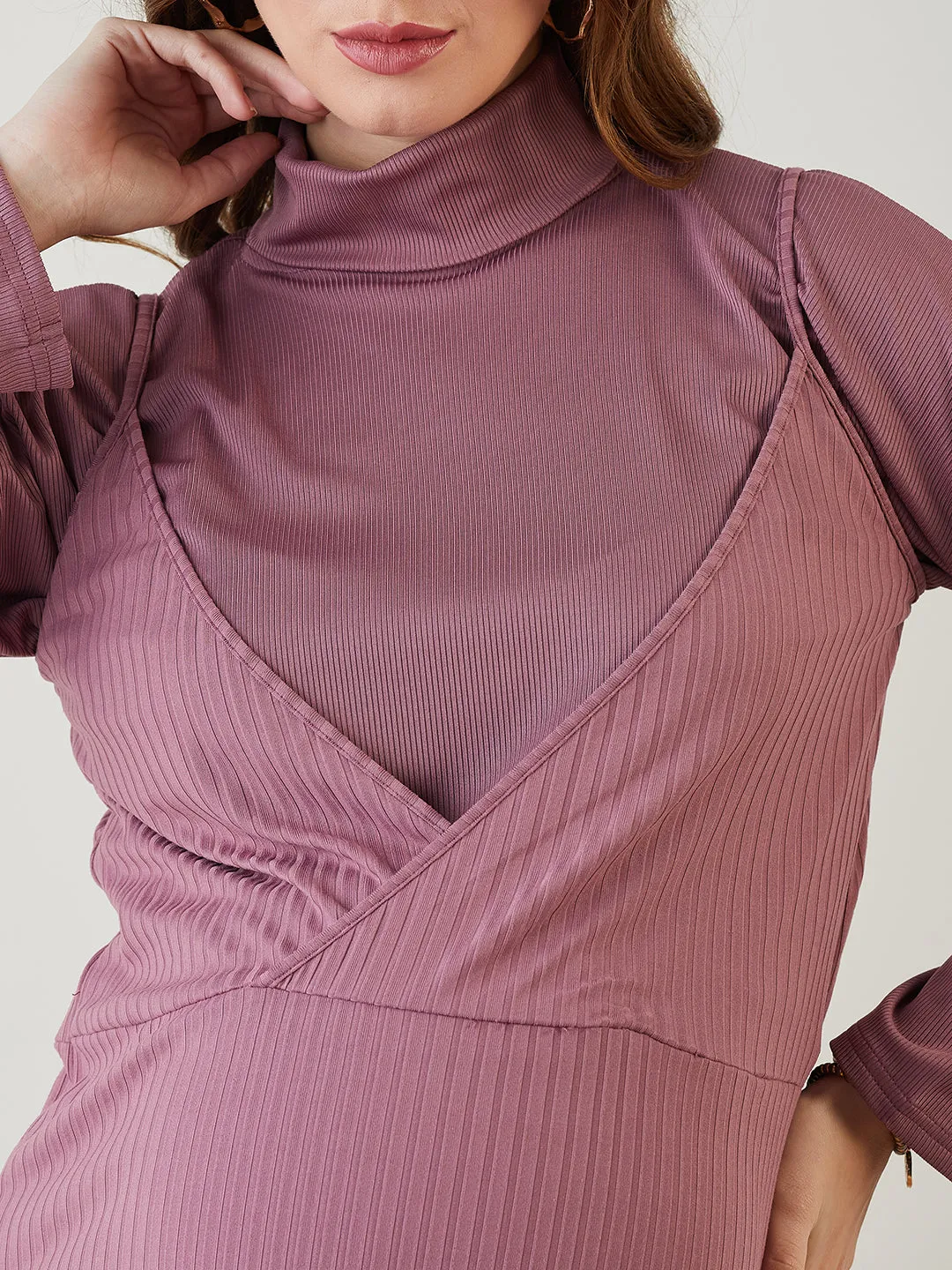 Onion Pink Maternity Dress with Turtle Neck Top