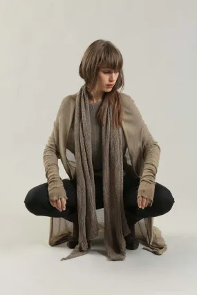 Open knit Cotton & Bamboo Prevo Scarf - Dark Taupe- Camel