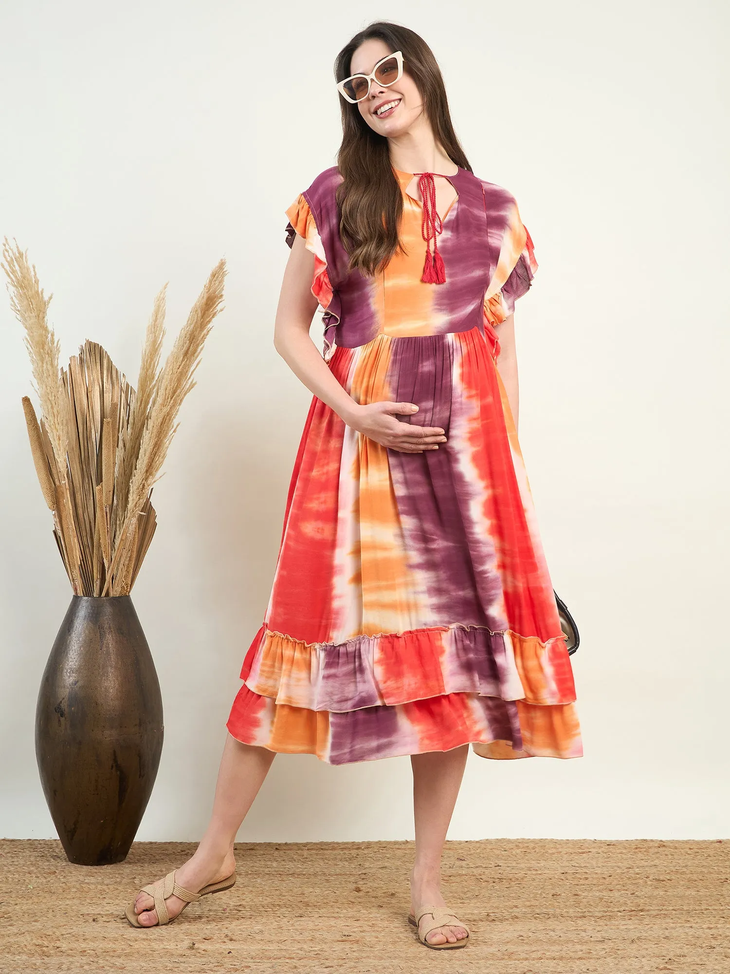 Orange Tie Dye Maternity Dress