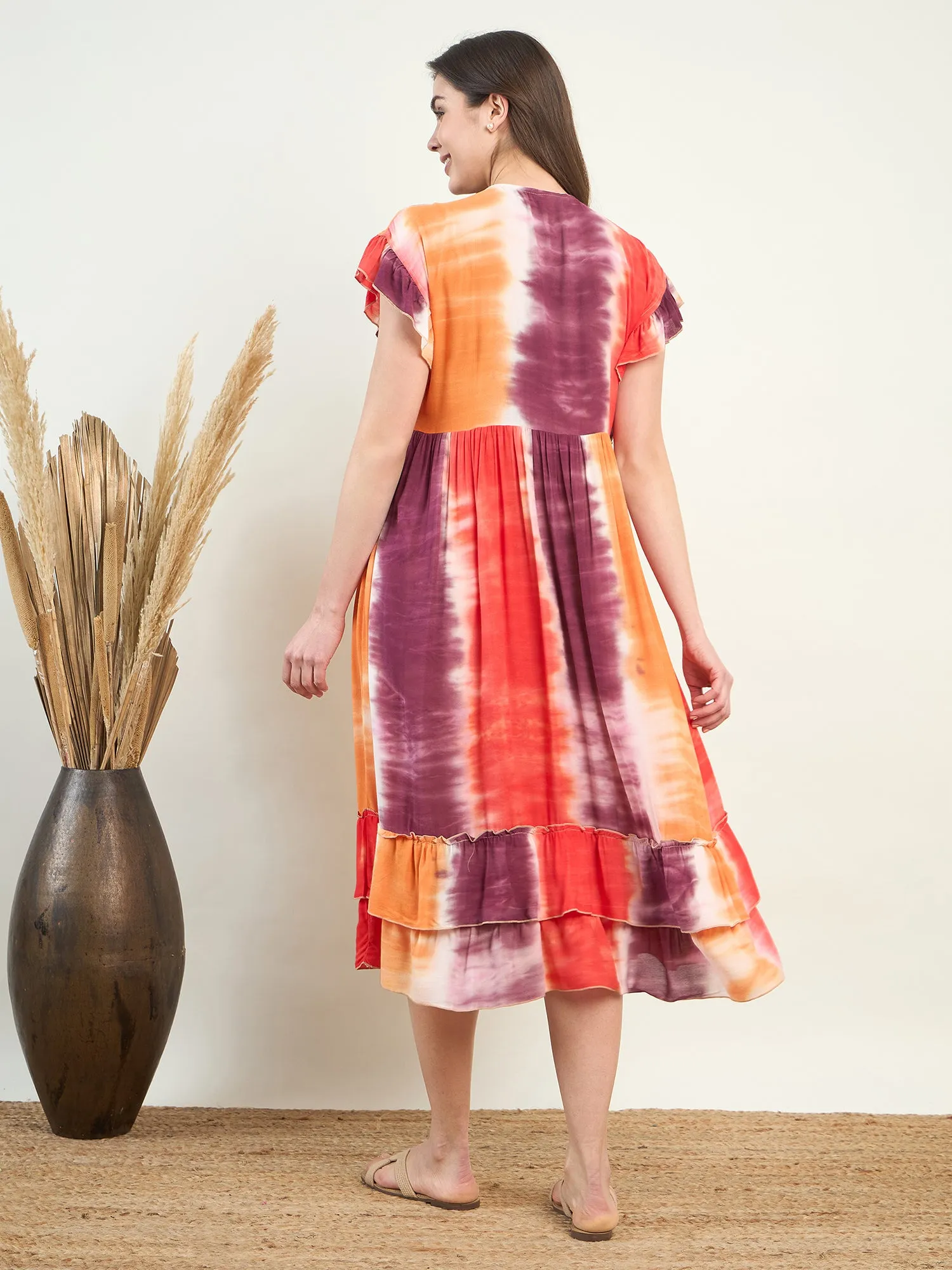 Orange Tie Dye Maternity Dress