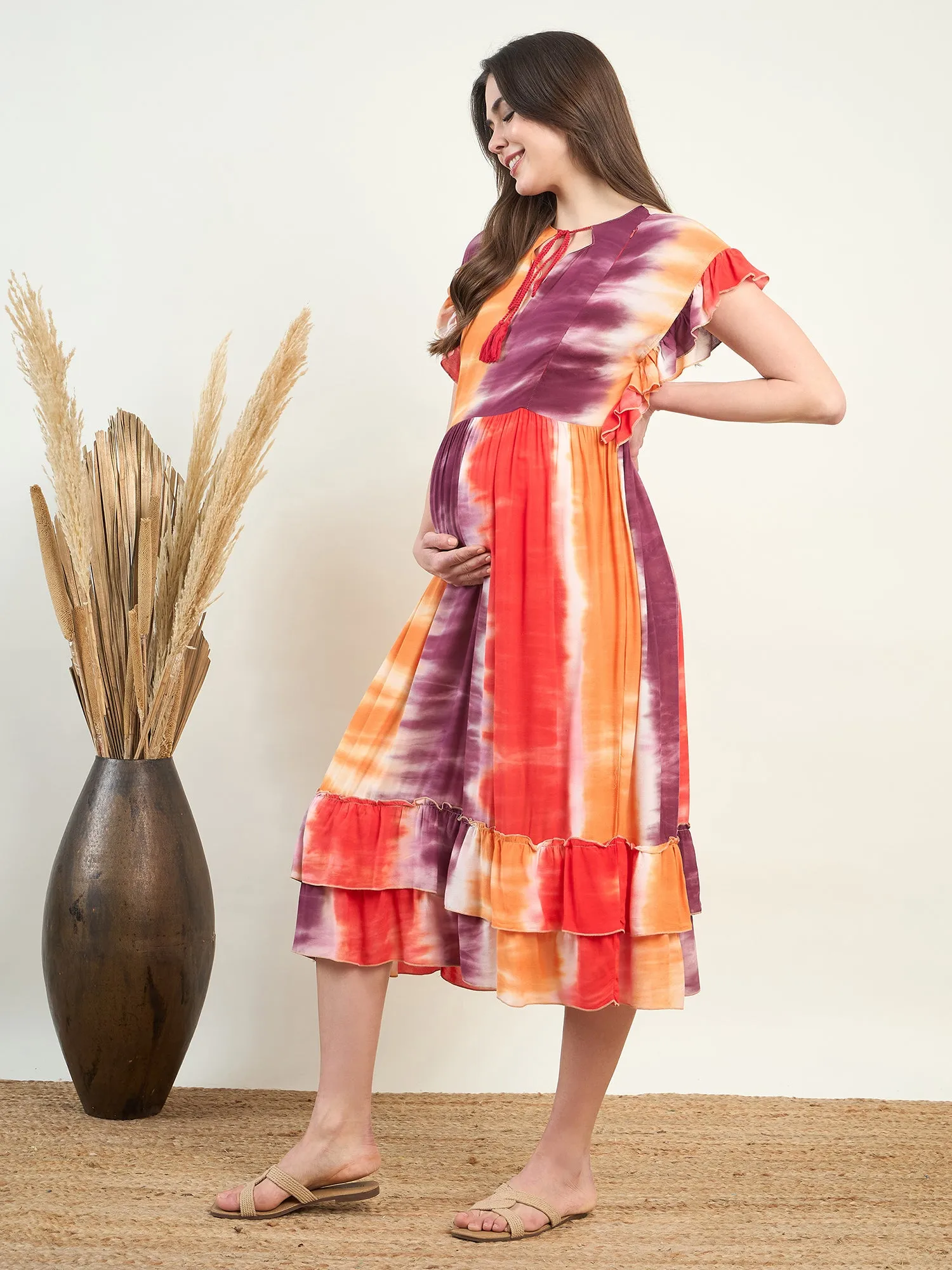 Orange Tie Dye Maternity Dress