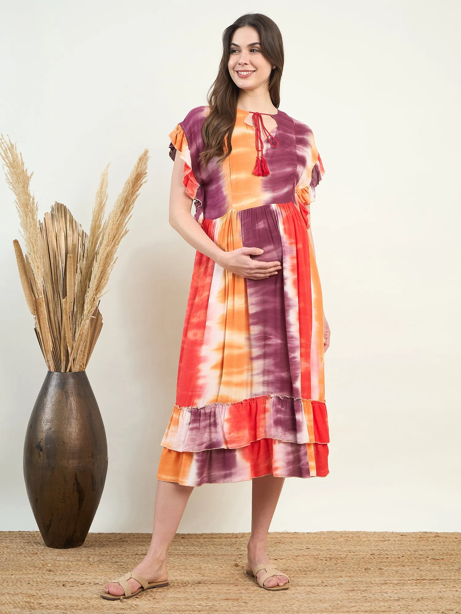 Orange Tie Dye Maternity Dress