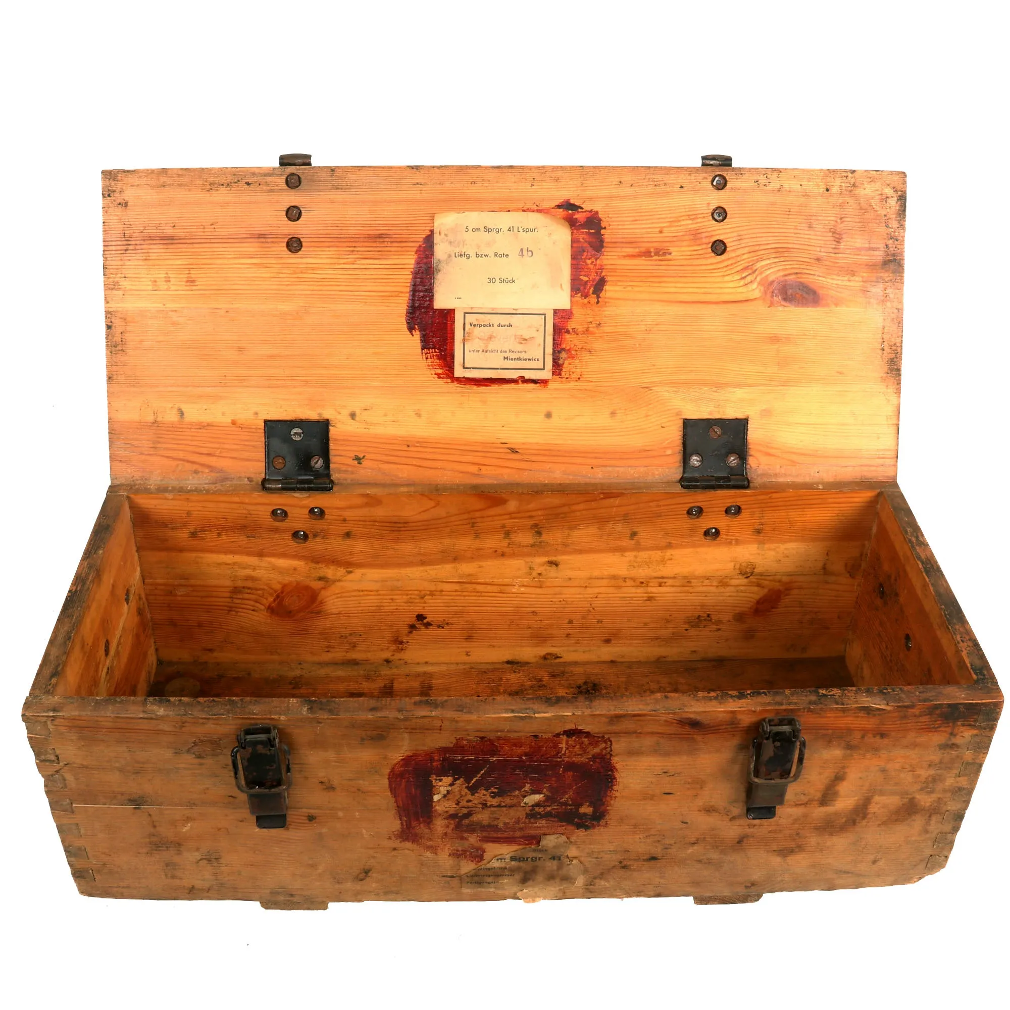 Original German WWII 5cm Sprgr. 41 L'spur. High Explosive 30 Round Ammunition Crate with Markings