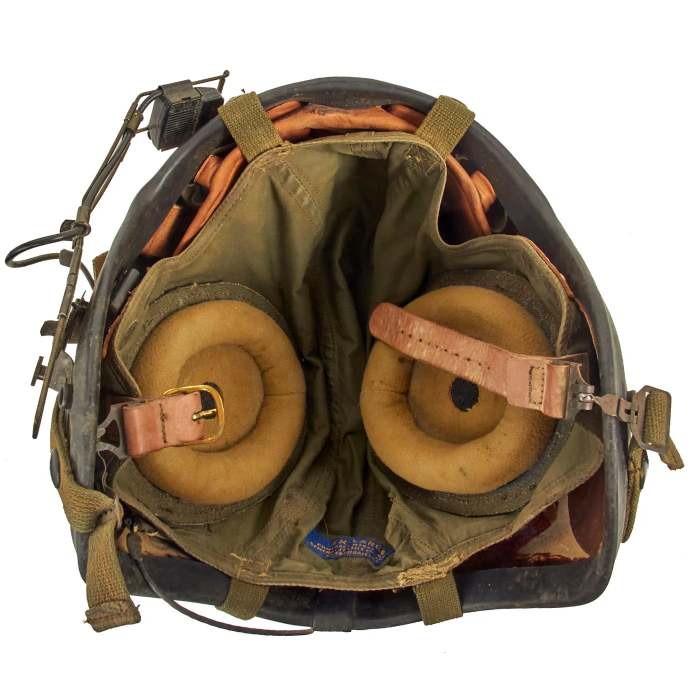 Original U.S. Korean War Era Named US Navy 1950s Gentex H-3 Flight Helmet with Boom Mic and Helmet Bag - Extra Large