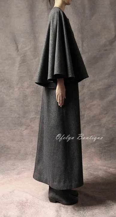 Oversized Big Dress With Two Pockets Stretch Cotton Asymmetric Cape Sleeve Coat/ Winter Woolblend Coat