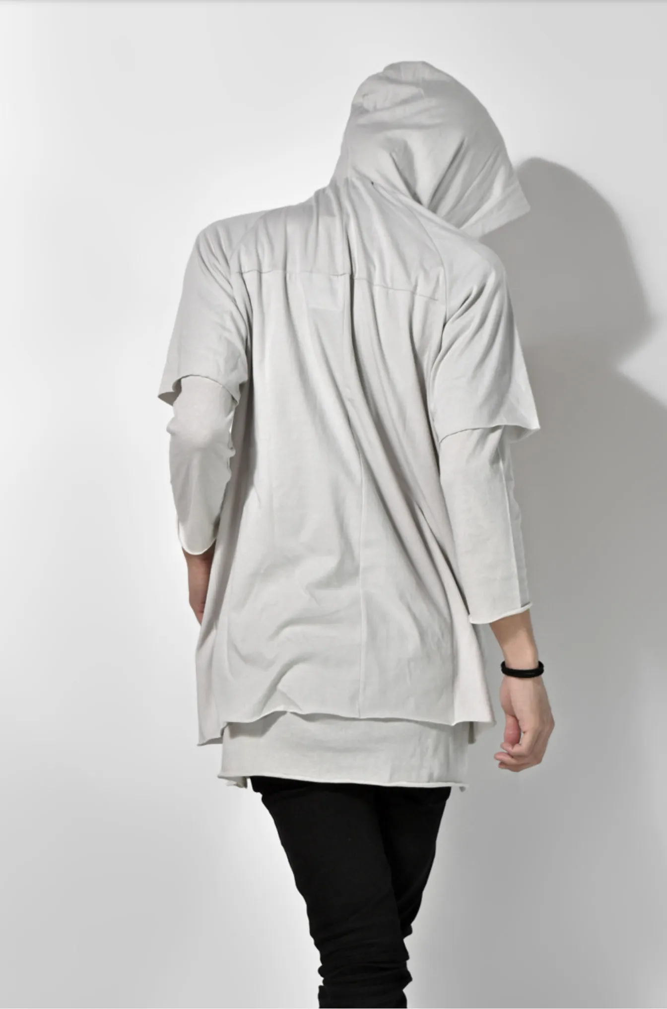 Oversized Hoodie With Double Sleeve In Charcoal Marl