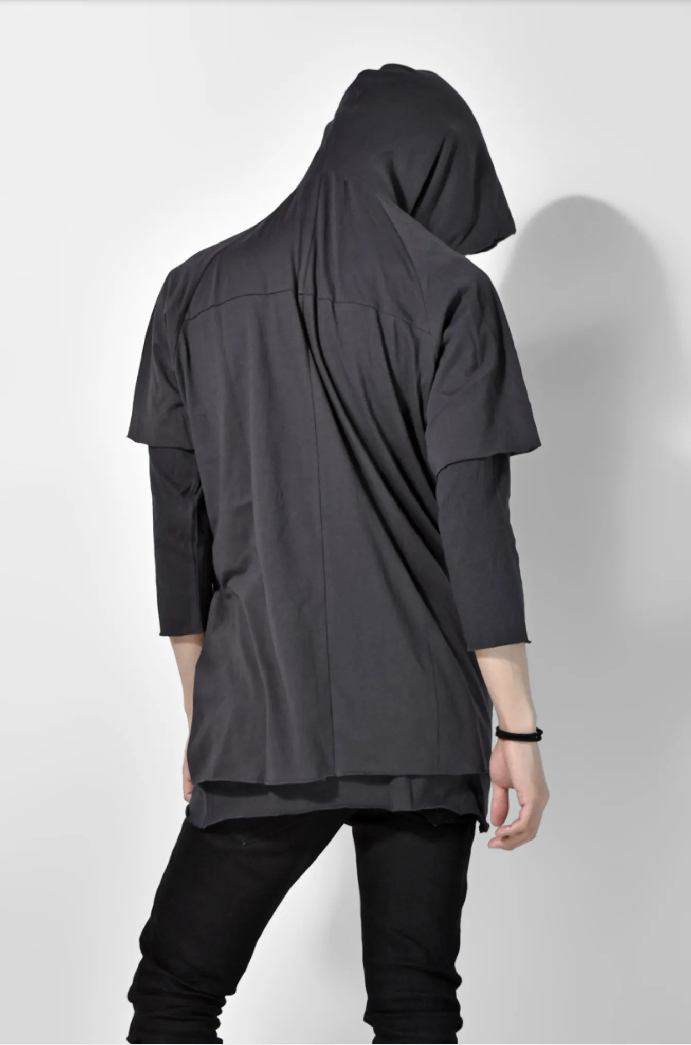 Oversized Hoodie With Double Sleeve In Charcoal Marl