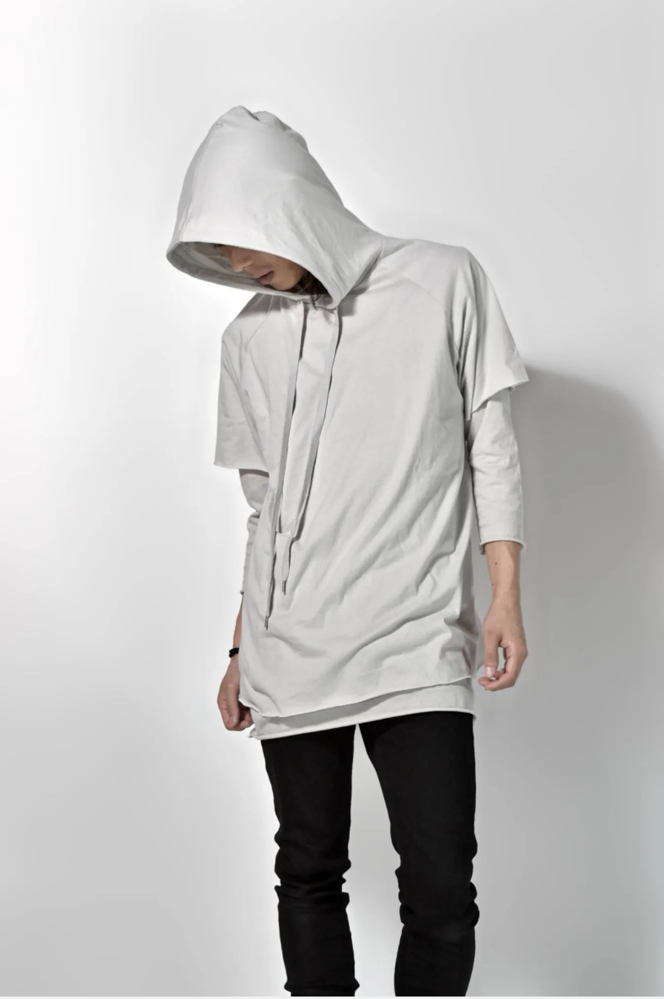 Oversized Hoodie With Double Sleeve In Charcoal Marl