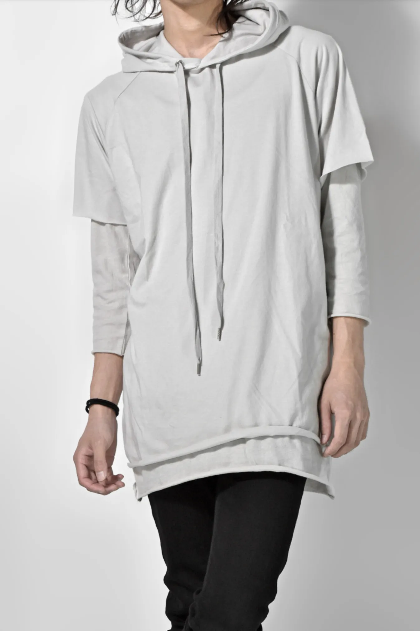 Oversized Hoodie With Double Sleeve In Charcoal Marl