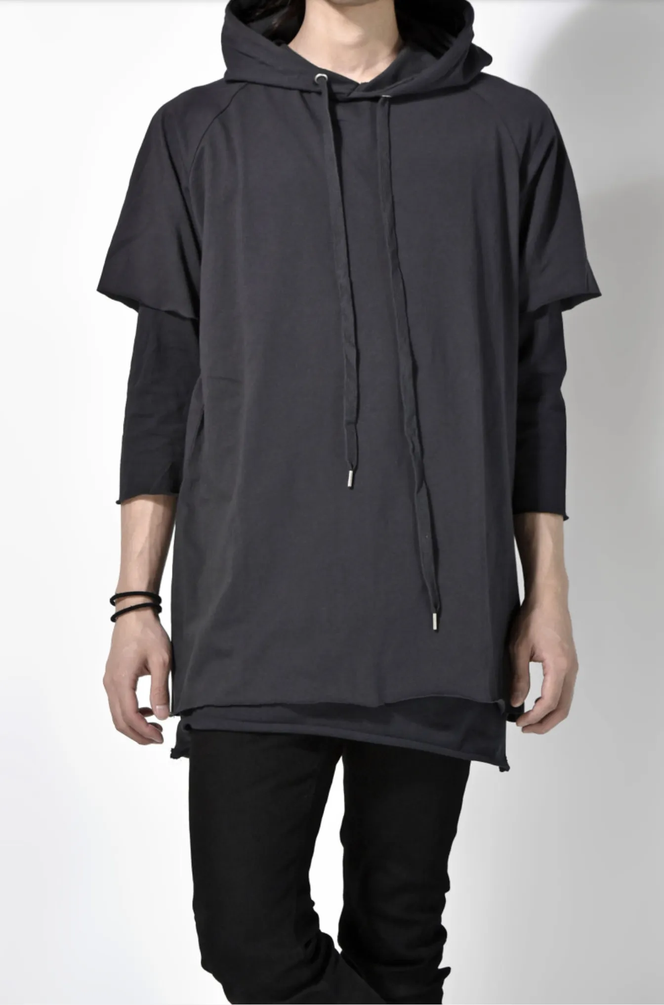 Oversized Hoodie With Double Sleeve In Charcoal Marl