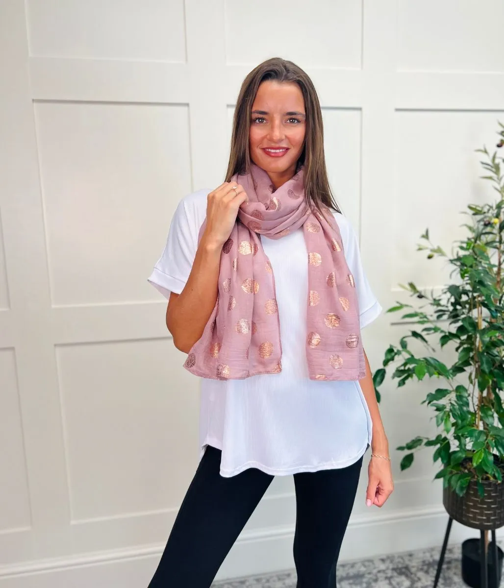 Pink Rose Gold Spot Print Scarf