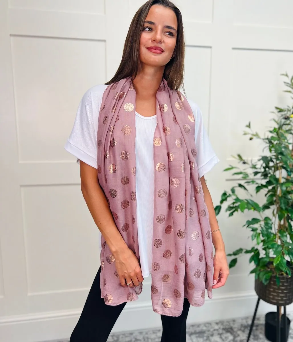 Pink Rose Gold Spot Print Scarf