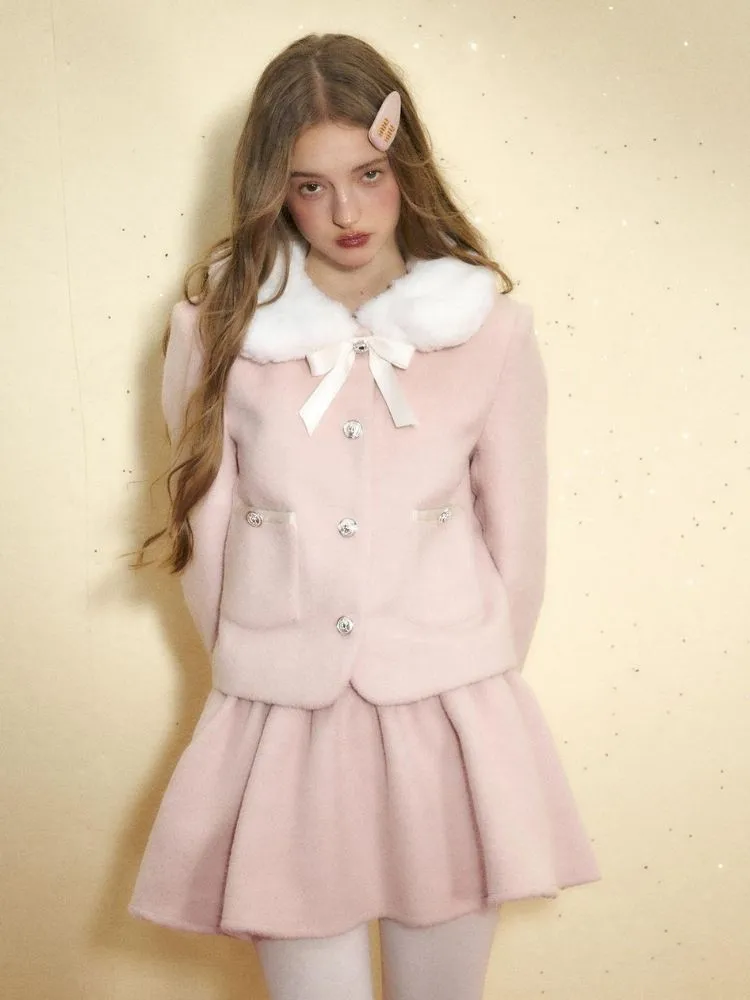 Pink wool coat and high waist tutu skirt【s0000004542】