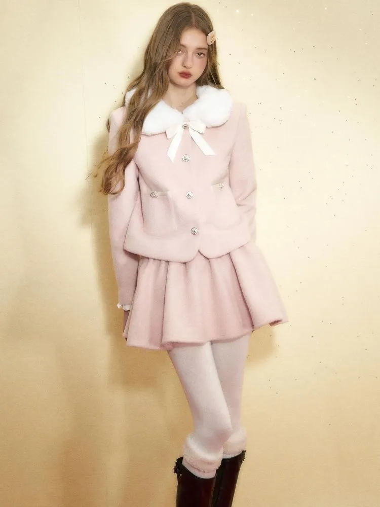 Pink wool coat and high waist tutu skirt【s0000004542】