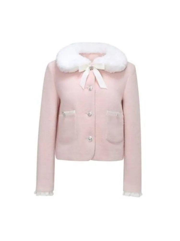 Pink wool coat and high waist tutu skirt【s0000004542】