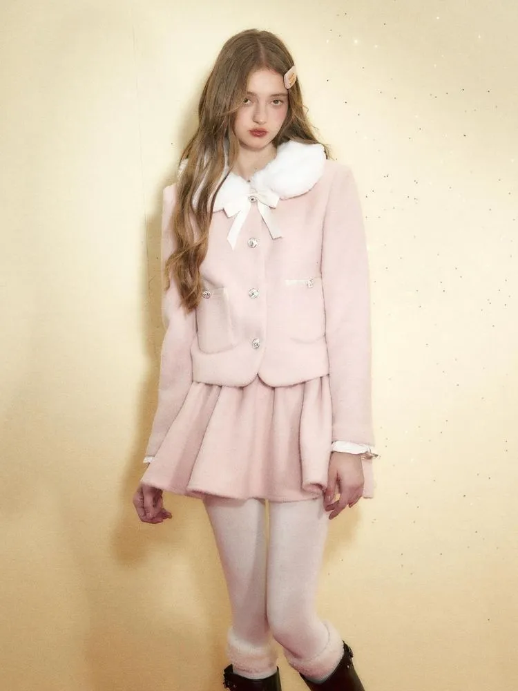 Pink wool coat and high waist tutu skirt【s0000004542】