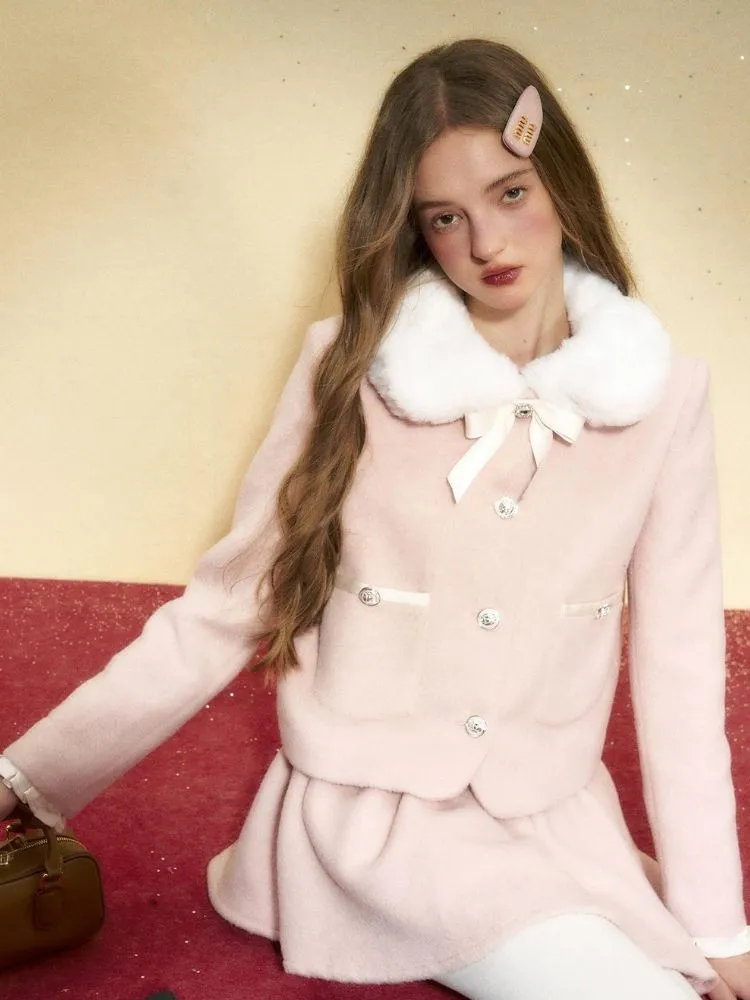 Pink wool coat and high waist tutu skirt【s0000004542】