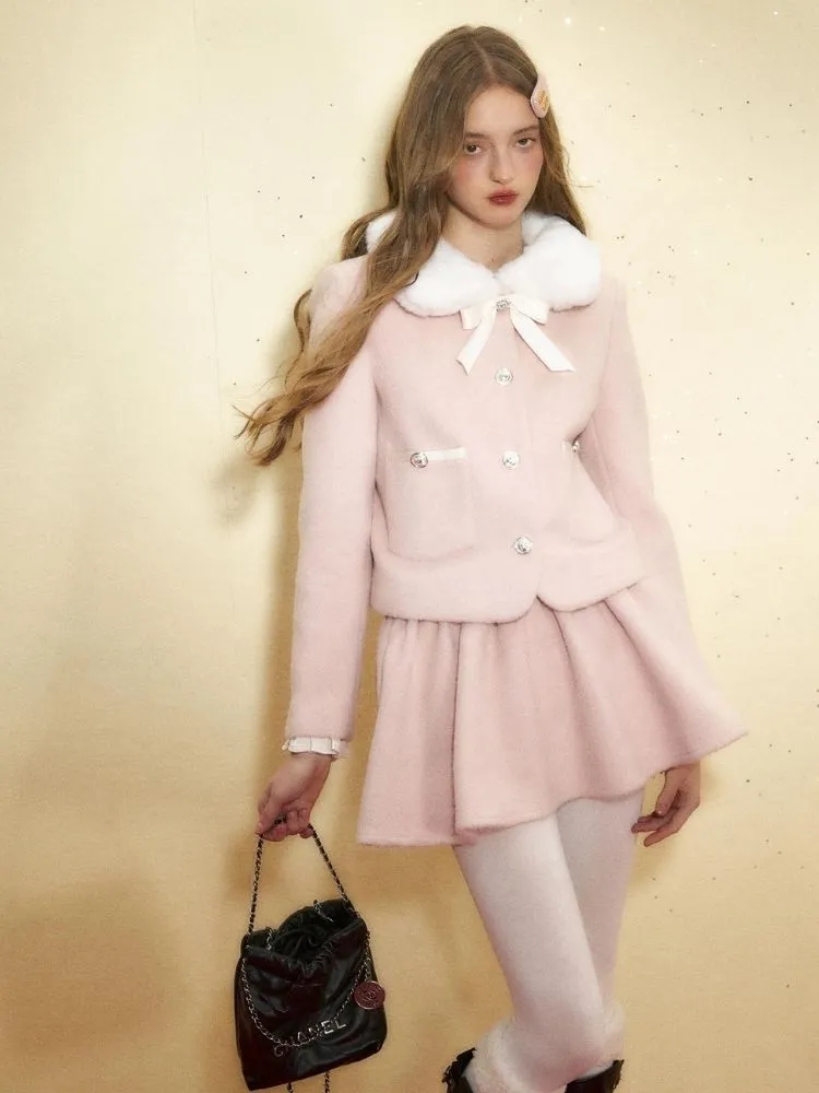 Pink wool coat and high waist tutu skirt【s0000004542】