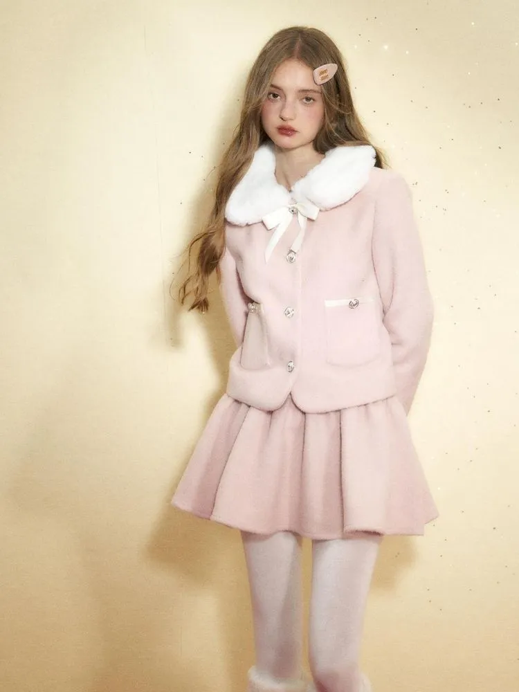 Pink wool coat and high waist tutu skirt【s0000004542】