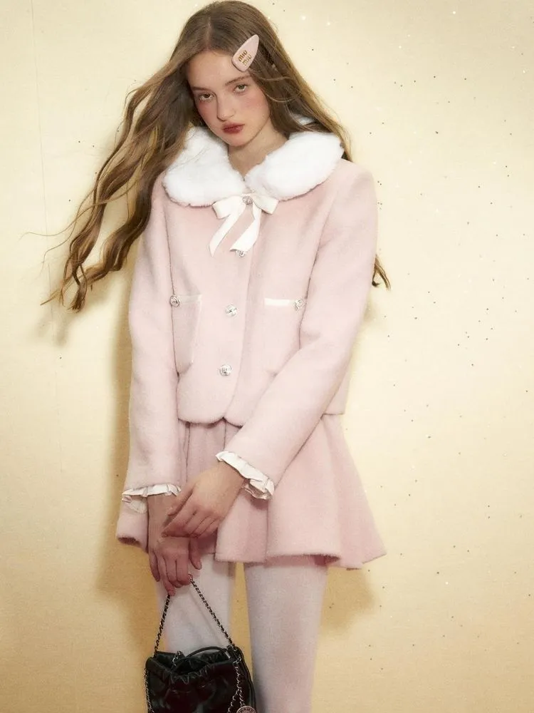 Pink wool coat and high waist tutu skirt【s0000004542】