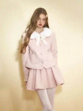 Pink wool coat and high waist tutu skirt【s0000004542】