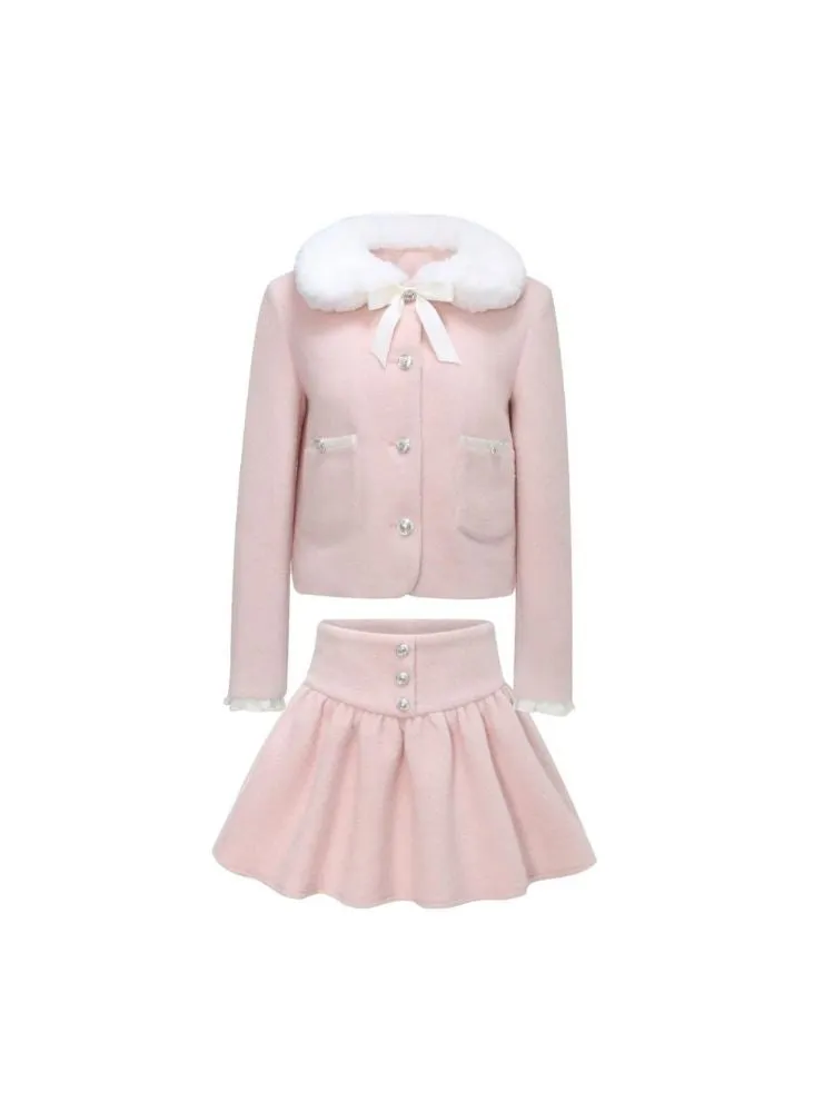 Pink wool coat and high waist tutu skirt【s0000004542】