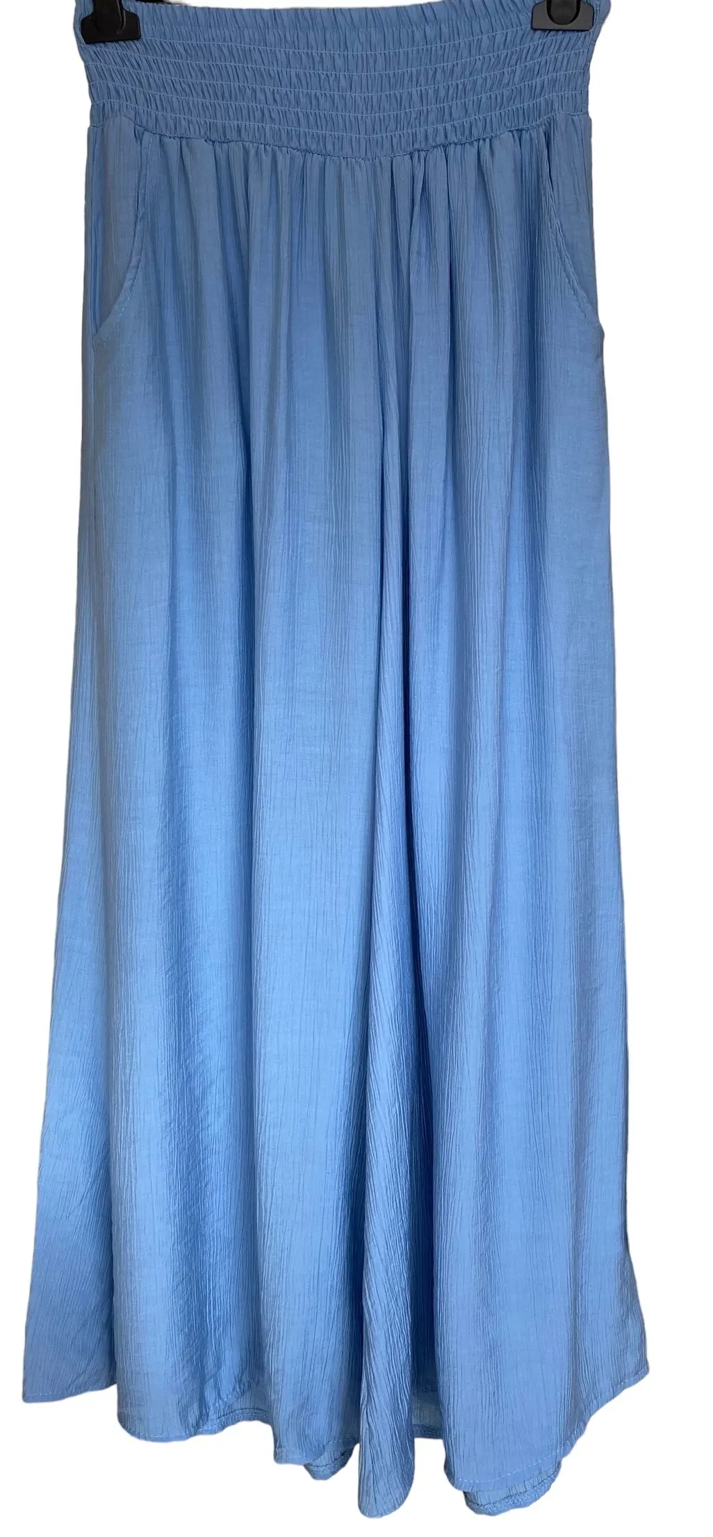 Plain Crinkle Effect Shirred Waist Wide Leg Trousers (2 Colours)