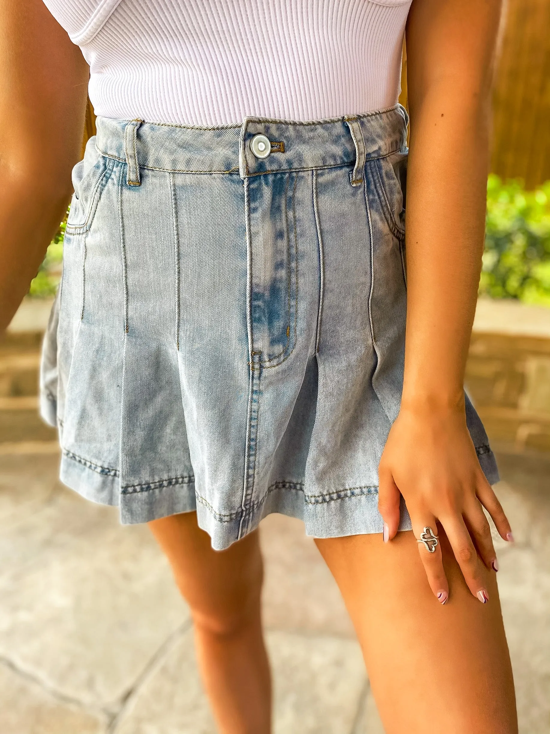 Play Me A Song Pleated Denim Skirt