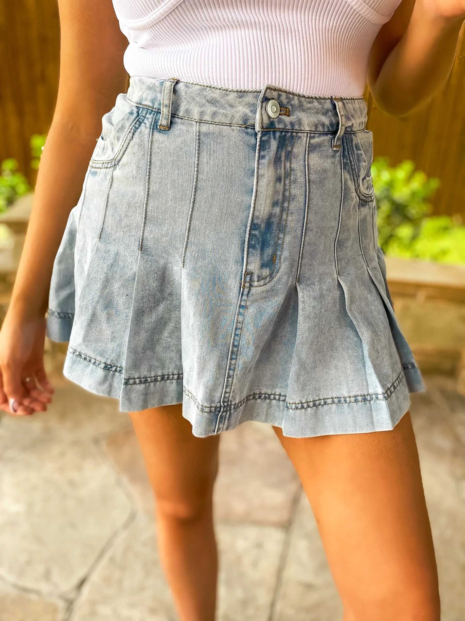 Play Me A Song Pleated Denim Skirt