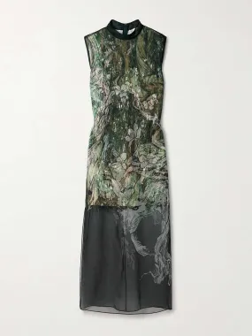 Printed silk-organza midi dress