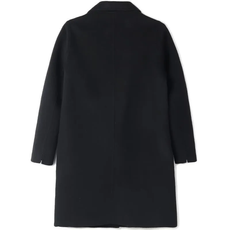 Pure Double-Faced Wool Mid-length Notched Lapel Women Coat