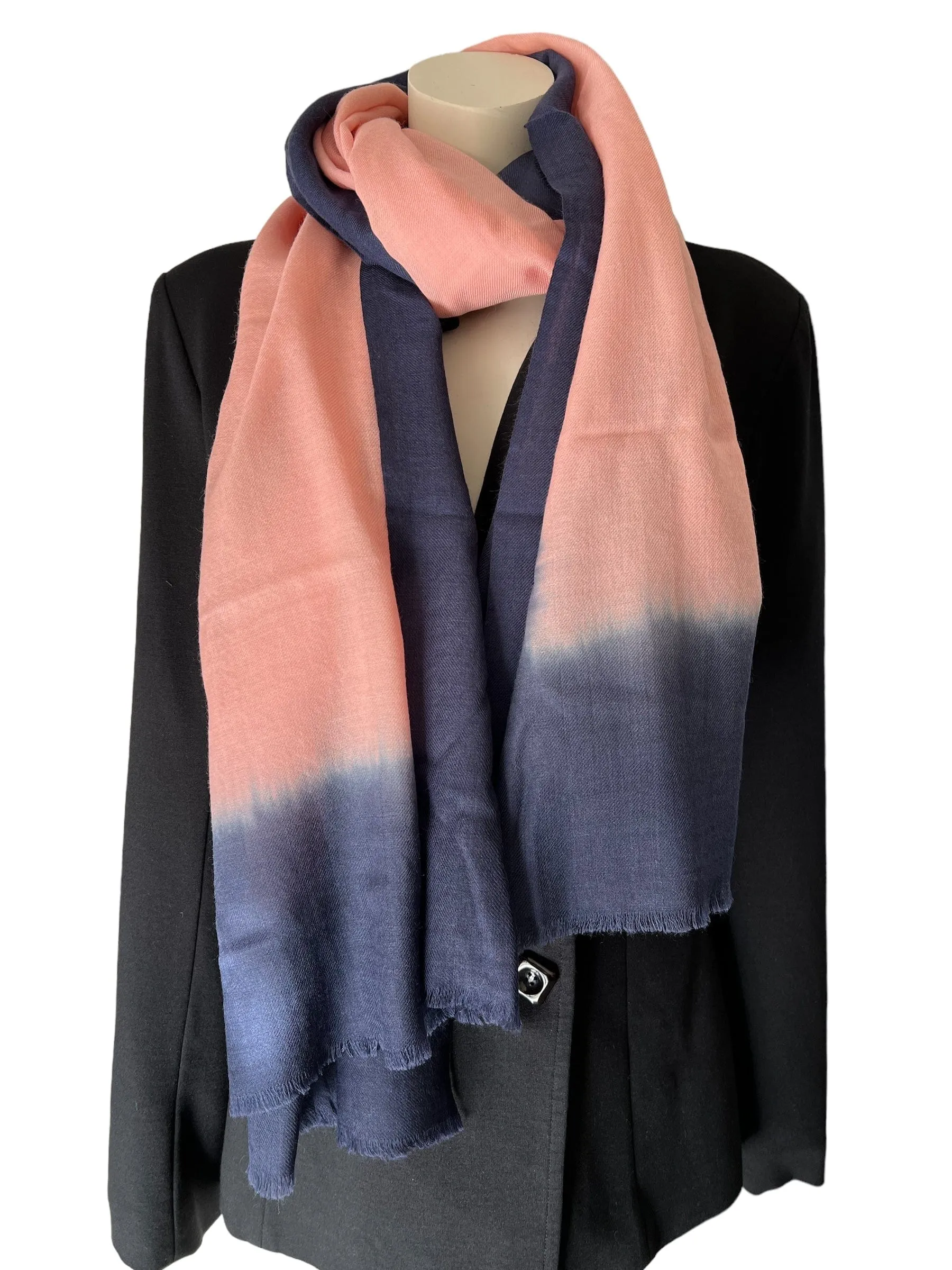 Pure Wool Scarf -Navy Salmon Pink