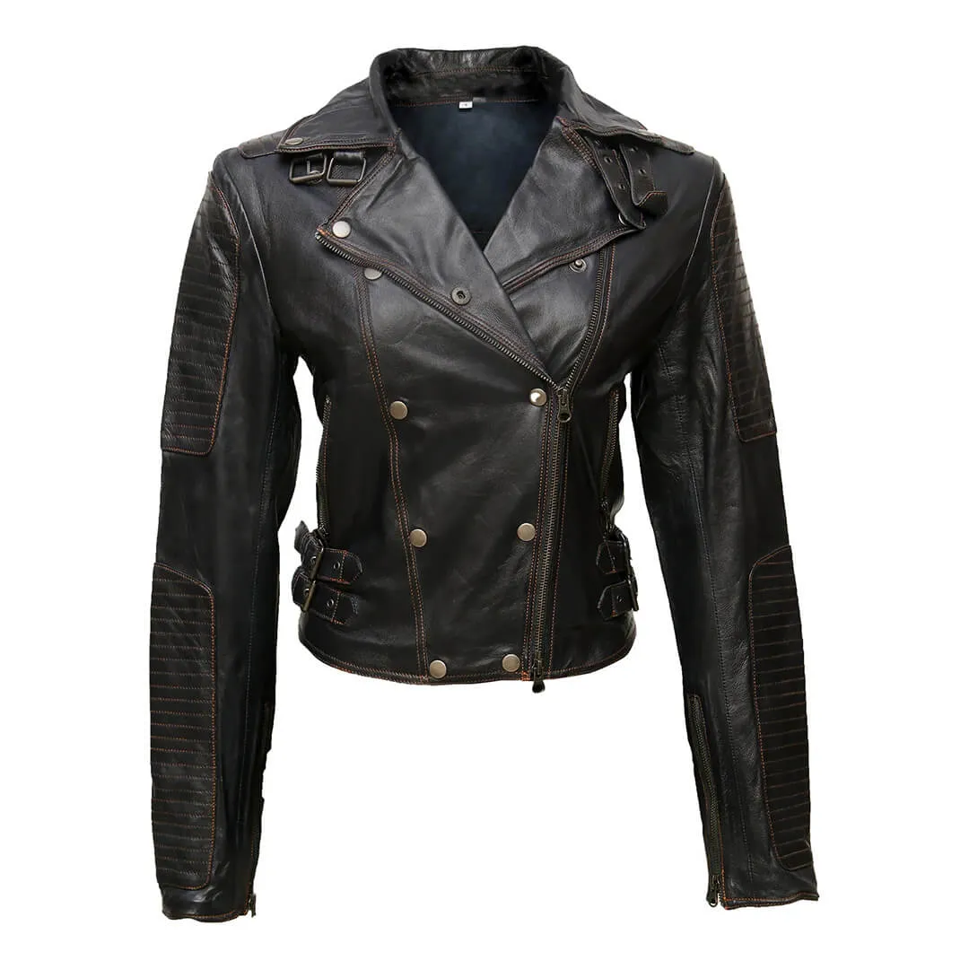 Quilted Leather Biker Jacket with Asymmetrical Zip